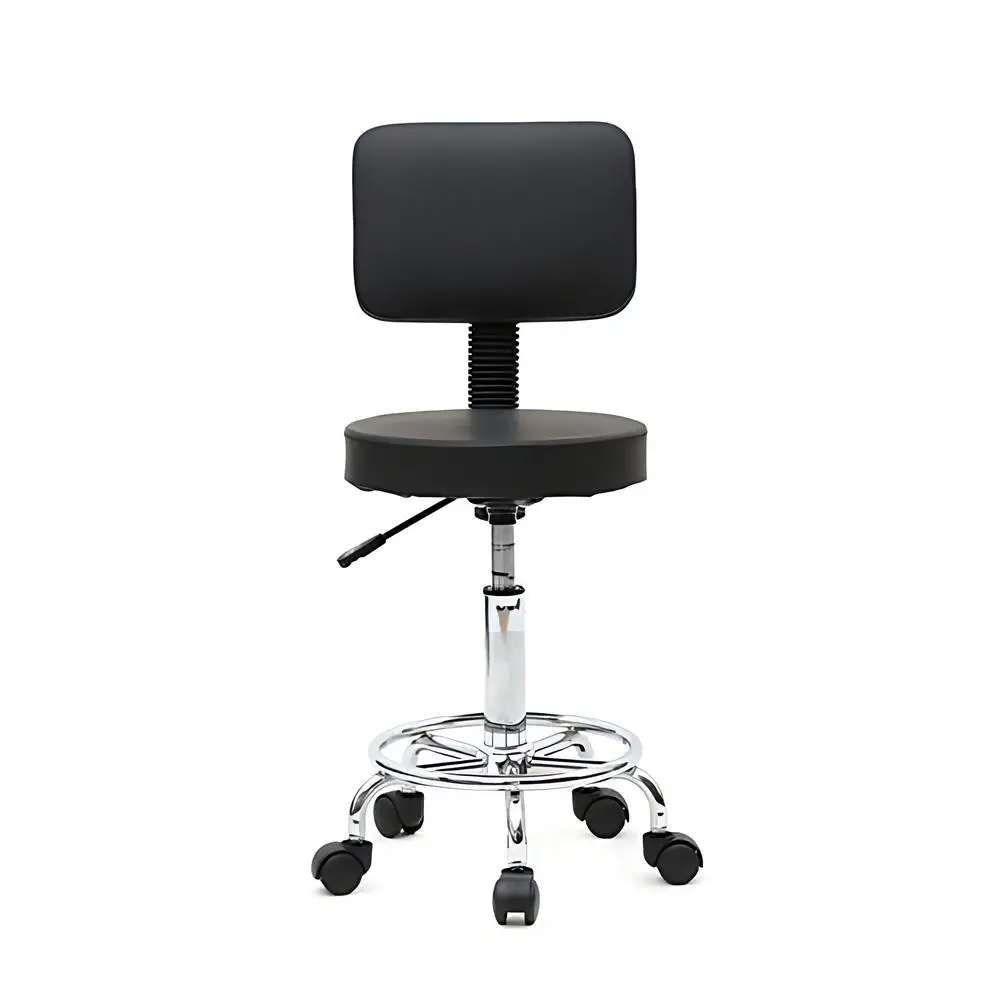 

PU Leather Round Stool 360 Degrees Rotation Chair Bar Stool With Back Height Adjustment For Spa Tattoo Salon Office, Black