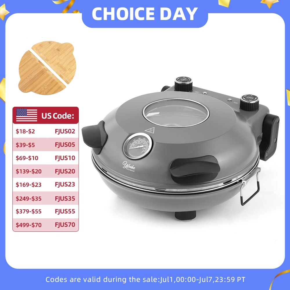 

YIBAKE 12" Electric Pizza Oven Pizza Maker Multifunctional Household Heats up to 800°F Portable Indoor Pizza Oven for Homemade