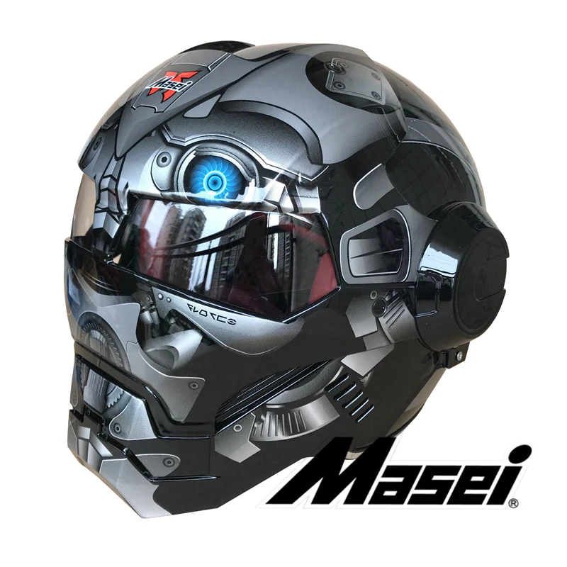 

Men Women Masei 610 Iron Patriot Helmets Personality Motorcycle Special Helmets Offbeat Half Open Face Motocross Helmet-Blue