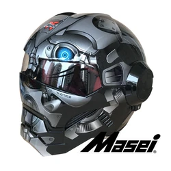 Men Women Masei 610 Iron Patriot Helmets Personality Motorcycle Special Helmets Offbeat Half Open Face Motocross Helmet-Blue