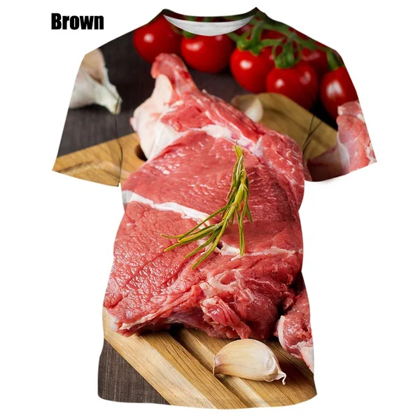 New Beef Meat 3d Funny Personality Simulation Bacon Pullover Plus Size Clothing Sports Tee Tops T-Shirt