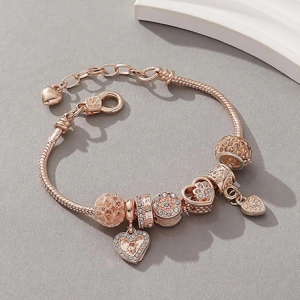 

New Women Bracelet Heart Shape Rhinestones Beads Bracelet for Women Aesthetic Sweet Cool Trendy Jewelry Korean Fashion Gift