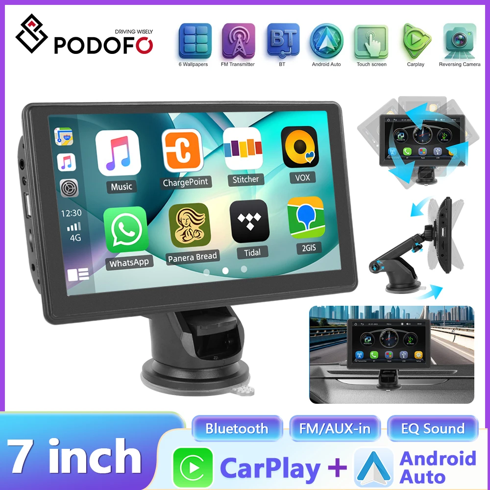 Degreat, autoradio multimediale portatile da 7 pollici, con lettore video, CarPlay wireless, Android Auto, Bluetooth, compatibile con tutti i modelli di auto.