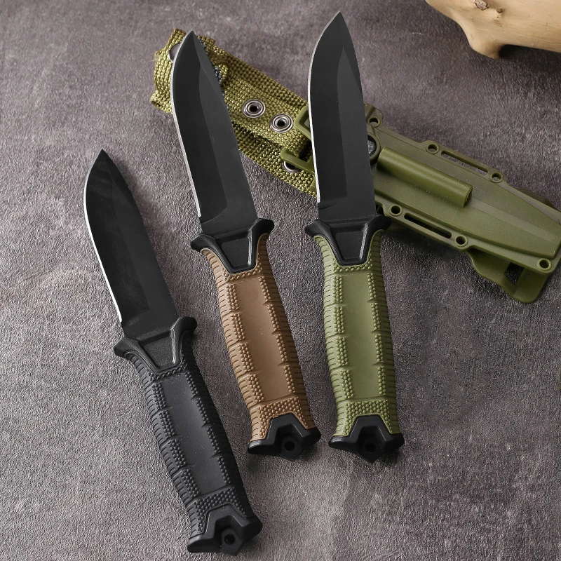 1PC Outdoor multi-functional straight knife-non-slip rubber handle, camping, adventure, chopping wood and whittling, men's gift