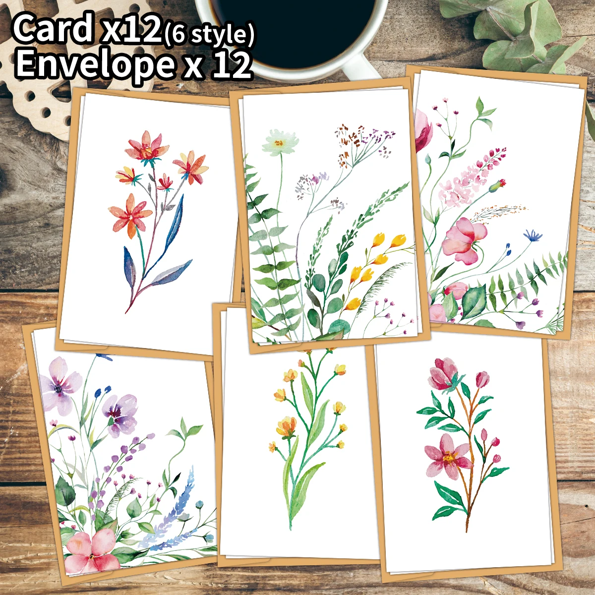 12 Stück Aquarell-Blumen-Grußkarten mit botanischem Design und Umschlägen für Dankeschön, Geburtstag, Hochzeit, Brautparty, alle Gelegenheiten