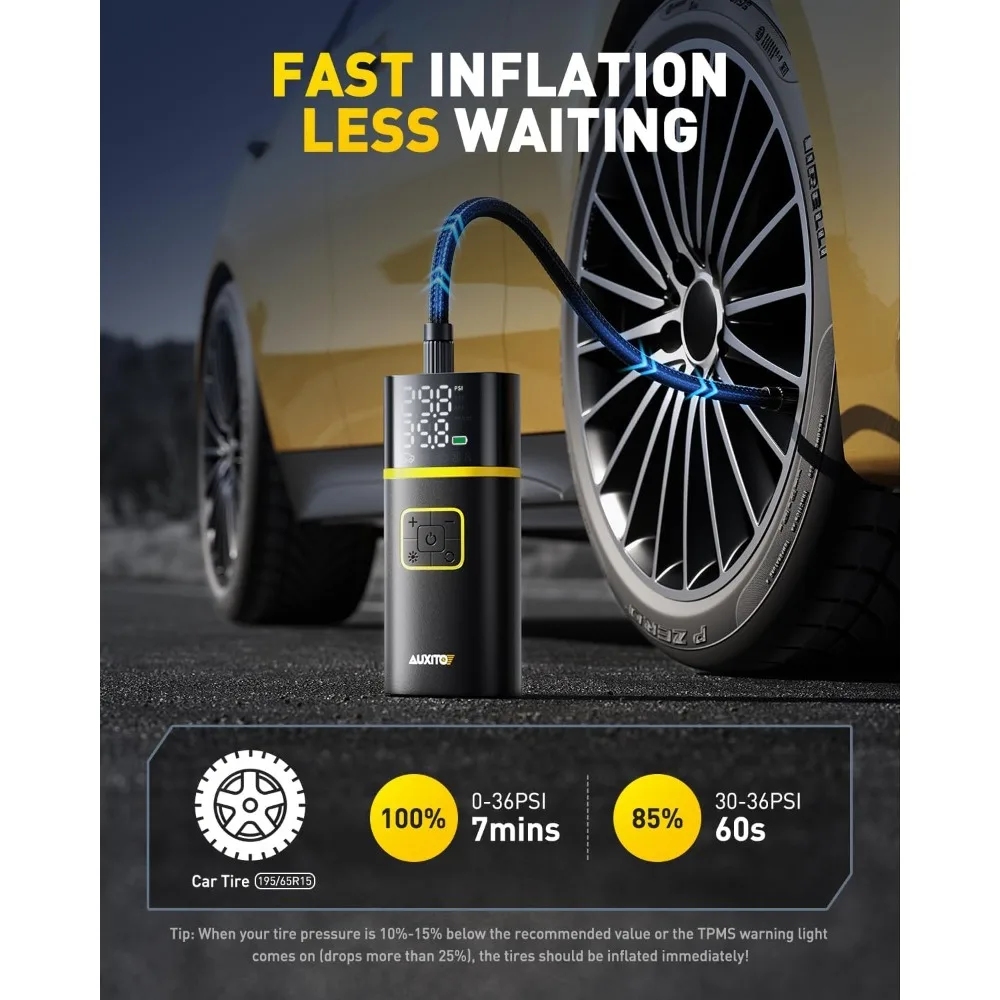 

US Shipping Portable Air Compressor 150PSI Tire Inflator Pump 5200mAh Fast Inflation for Car Auto Bike Motorcycle with LED