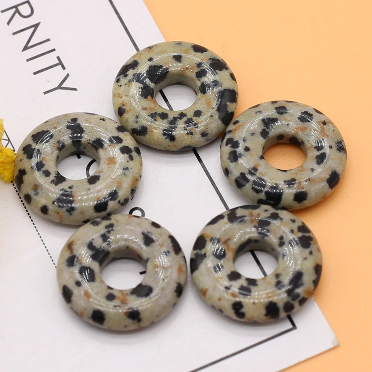 Natural Stone Bead Big Hole Donut Shape Speckled Stone Charms For Jewelry Making DIY Women Earrings Necklace 18mm