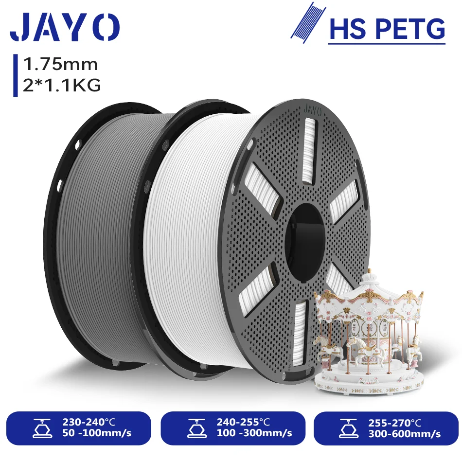 JAYO 2 Rollen Hochgeschwindigkeits-Matt-PETG 3D-Drucker-Filament, Hochfließend 50-600mm/s, Matt-Effekt PETG 3D-Druckmaterial für 3D-Drucker & -Stifte