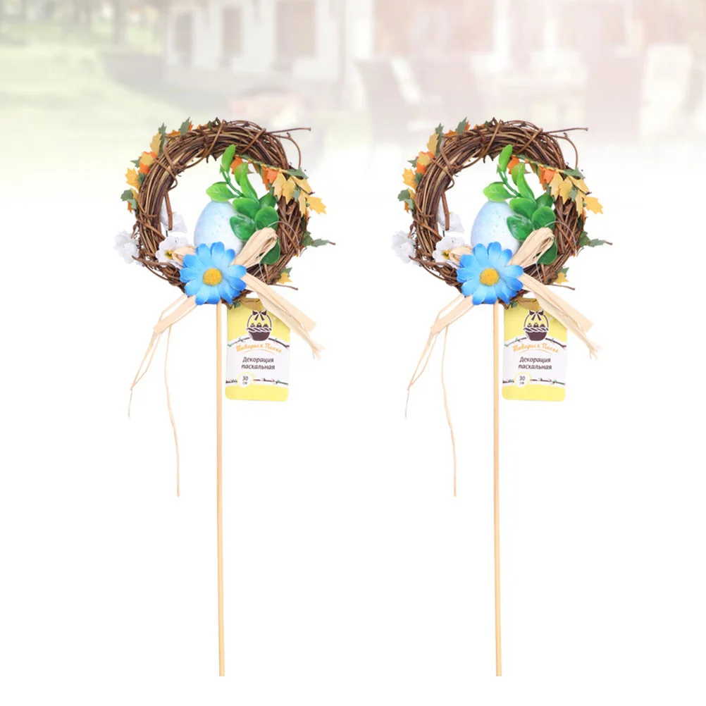 

2Pcs Easter Egg Wreath Stick 10cm Flower Rattan Garland Pick Decorative Xmas Party Favors Wedding Ornament Easter Egg Wreath