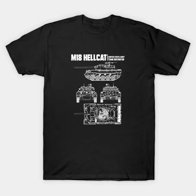 

WWII US Army M18 ''HELLCAT'' Tank Destroyer Blueprint T-Shirt 100% Cotton O-Neck Short Sleeve Summer Casual Mens T-shirt