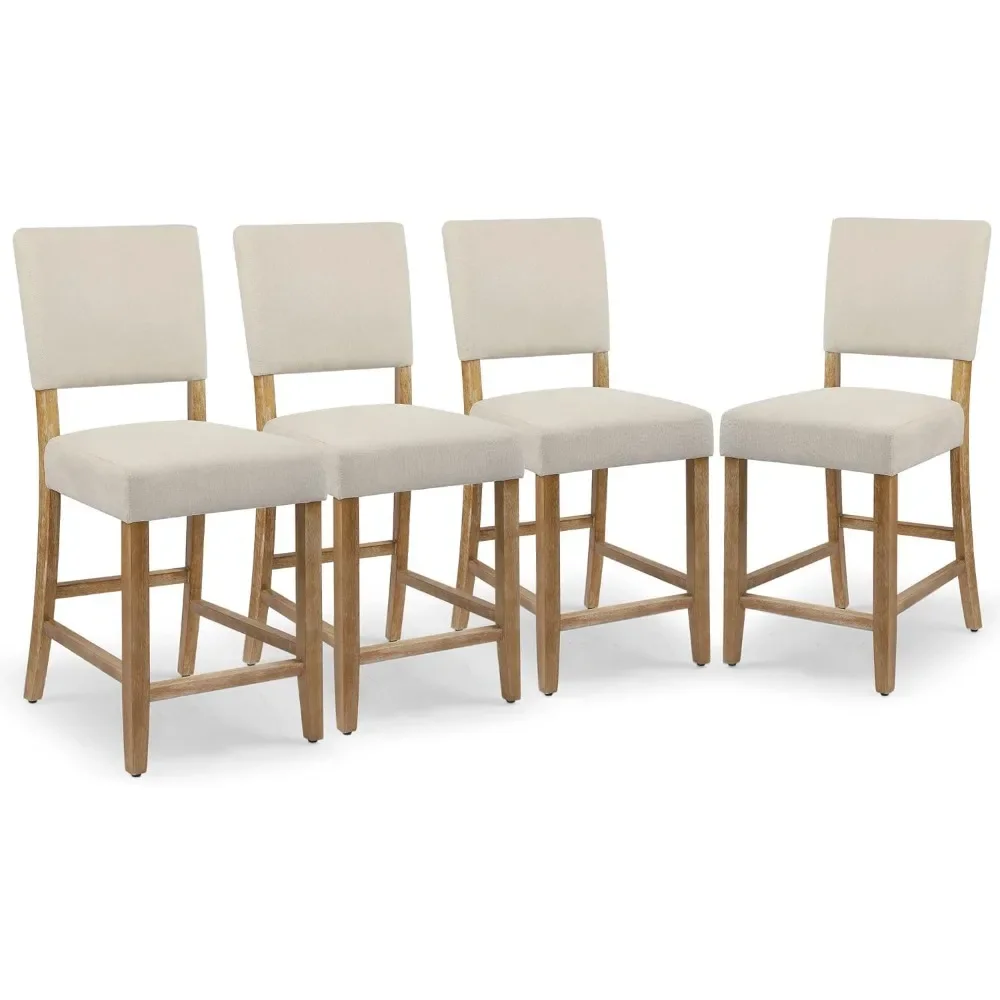 24 Inches Counter Height Bar Stools Set of 4, Upholstered Barstools with Wood Legs, Island Chairs for Kitchen Counter