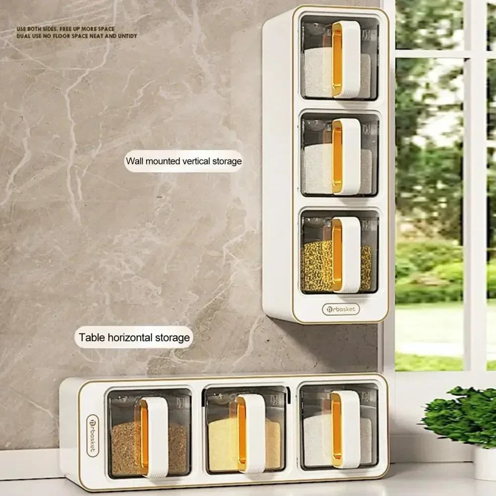 Wall-mounted Seasoning Box Set Spice Rack Sugar Bowl Salt Shaker Seasoning Container Spice Boxes with Spoons Kitchen Organizer