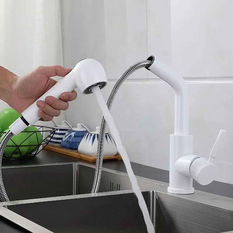 Solid Brass Pull Out Hot Cold Kitchen Sink Faucet, Extendable Mixer Tap for Washing Dishes & Vegetables
