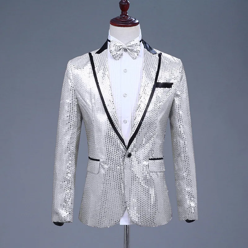 Shiny Gold Sequin Glitter Embellished Blazer Jacket Men Nightclub Prom Suit Blazer Top Performance Costume for Club Singer Host