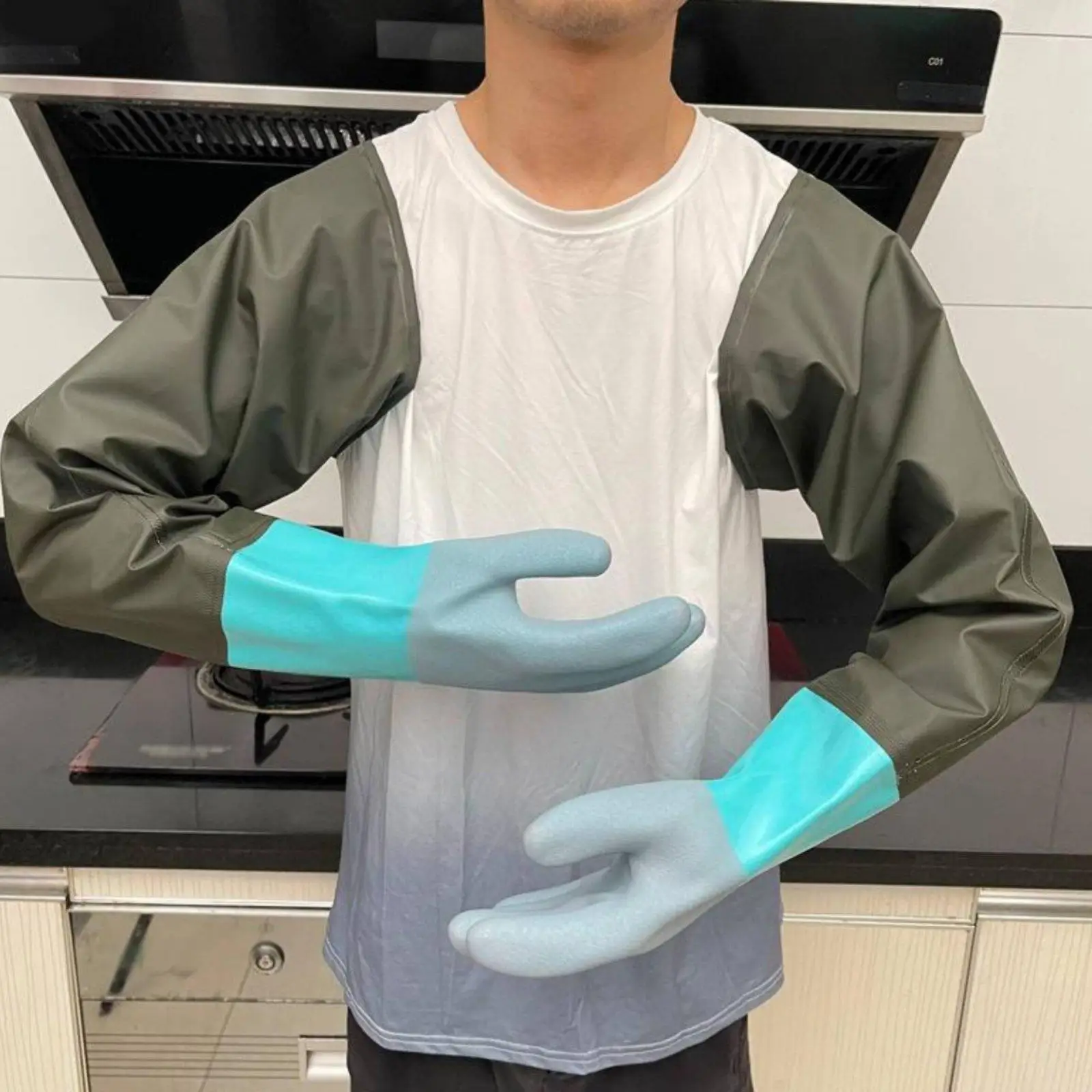 Non Slip Waterproof Rubber Gloves Long Cuff Fleece Lined Work Gloves for Fishing Cleaning Industrial Marine Tasks