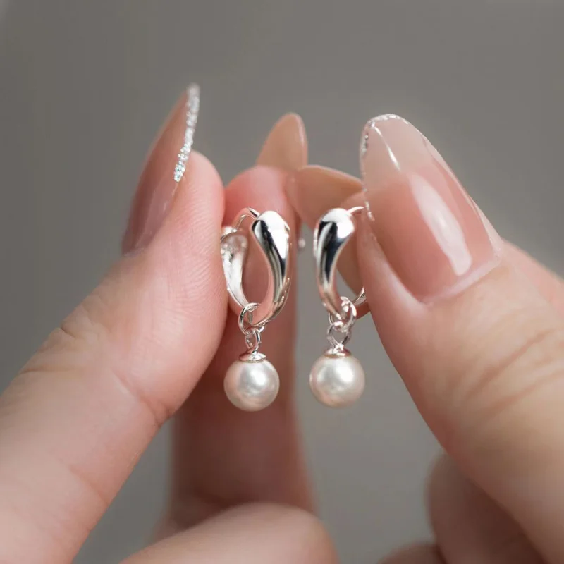 S925Sterling Silver Pearl Earrings Women's Special-Interest Design High Sense New Vintage Pearl Earrings