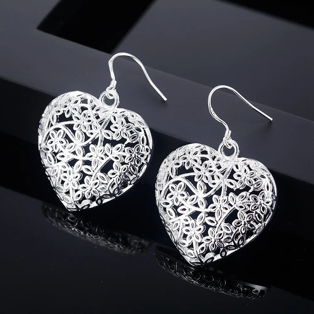 Hot charms 925 Sterling Silver romantic love heart Earrings for woman fashion fine party wedding Jewelry Christmas Gifts