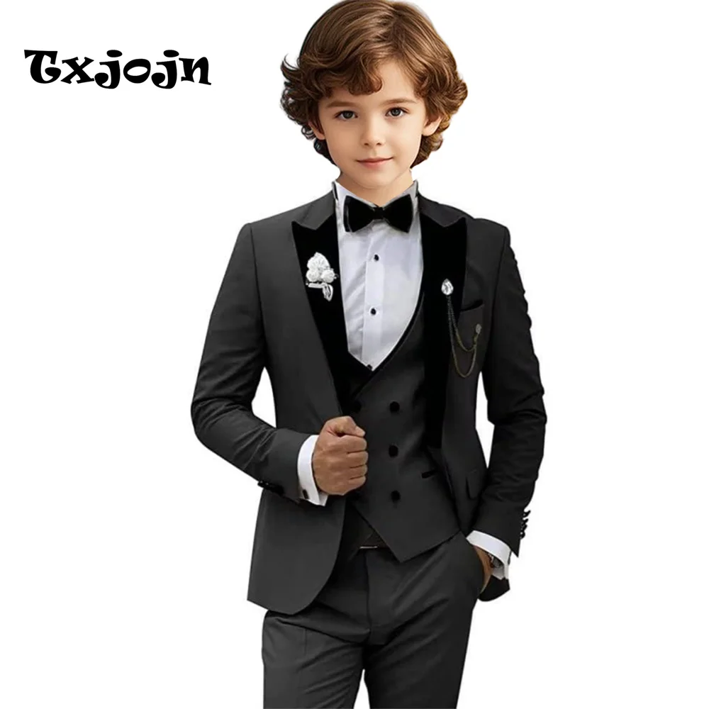 Spring Autumn Classic Lapel Boys Suits 4 Pieces Fast Ship Kids Suit Set Fashionable Child Tuxedo Wedding Ring Bearer Outfit