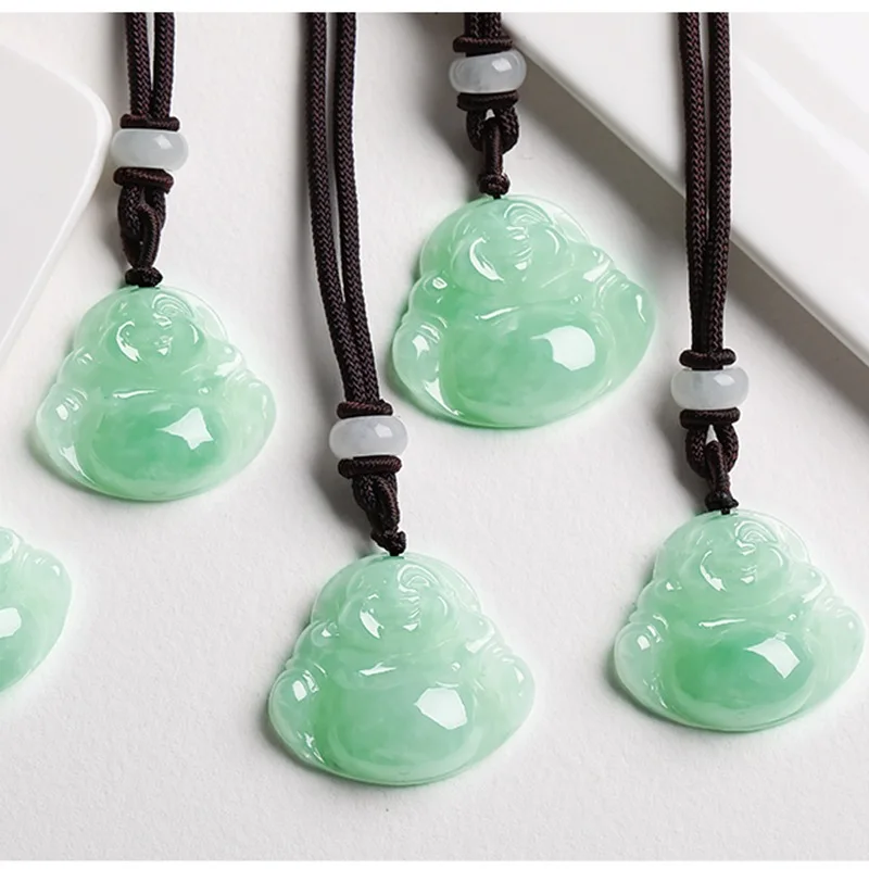 Certified Burma Jade Buddha Necklace Men Women Fine Jewelry Genuine Myanmar Grade A Jadeite Buddha Pendant Lucky Amulet Necklace