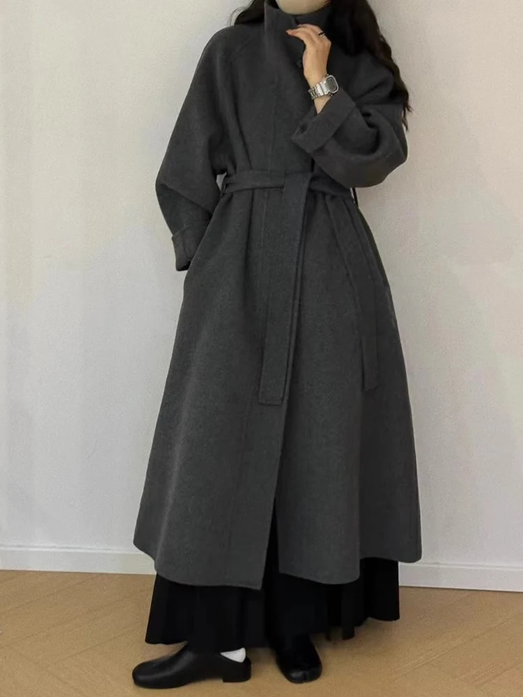 LANMREM cappotto di lana caldo spesso per le donne maniche grandi cappotto di lana a doppia faccia stile lungo allentato 2024 inverno nuovo 2 da8158