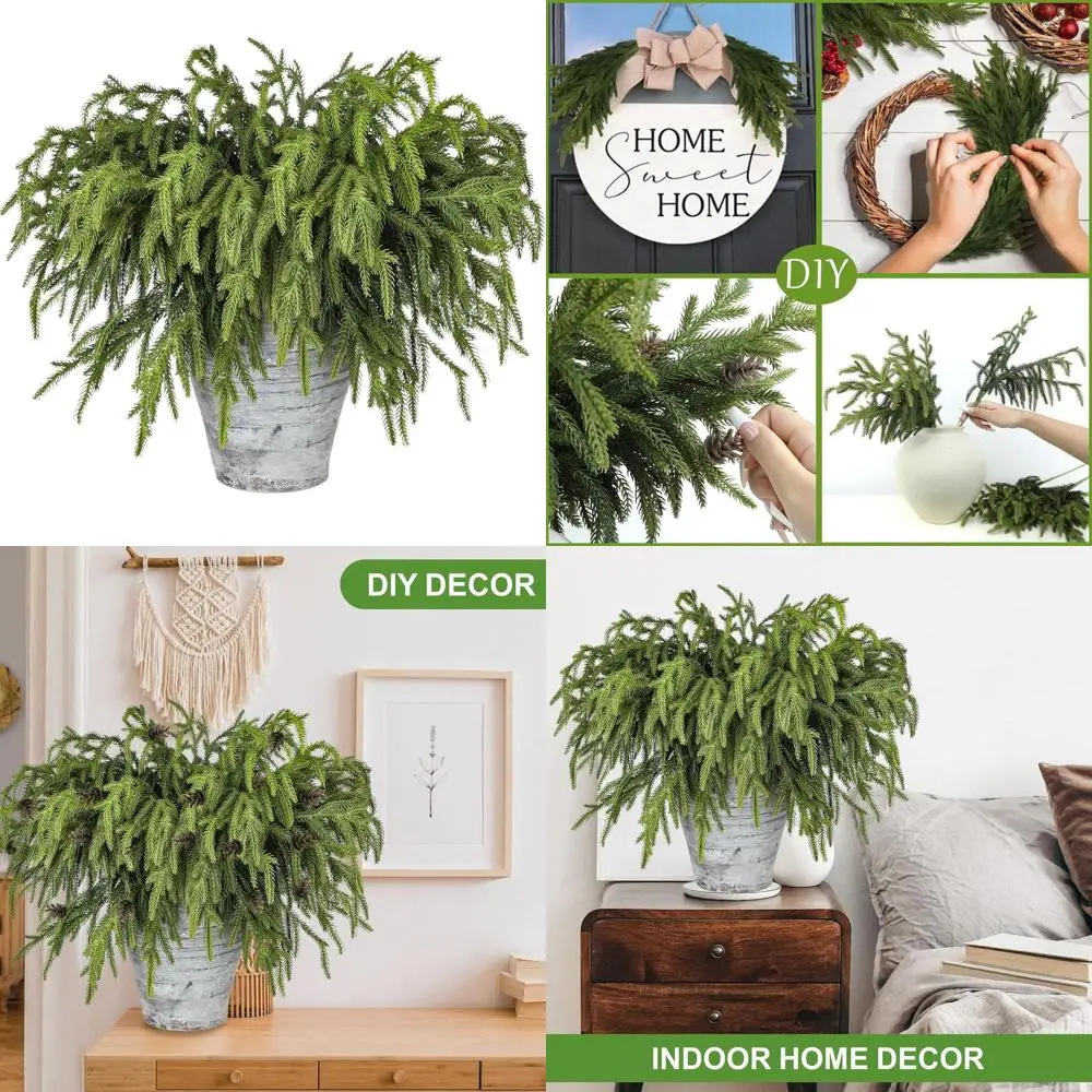 

18 Artificial Green Pine Stems - 24 Pack for Christmas Decor and DIY Floral Arrangements