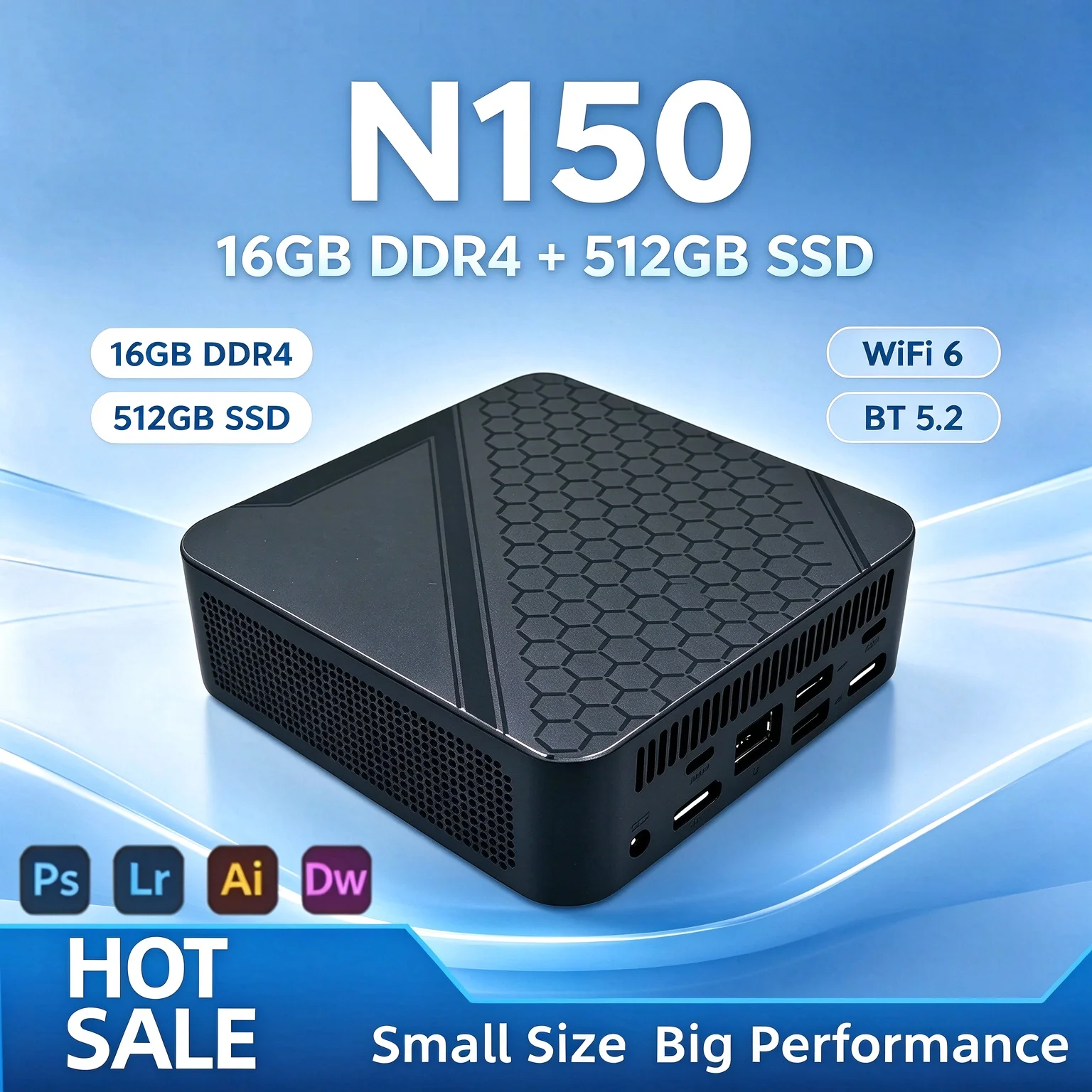 2026 인텔 N150 휴대용 미니 PC 4C4T 3.6GHz 16GB DDR4 M.2 NVMe SSD 512GB 트리플 4K WiFi6 BT5.2 저소음 쿨링 오피스 홈 프로