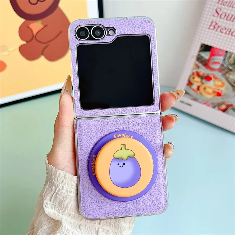 

For Samsung Galaxy Z Flip 7 FE 6 5 4 Case Cartoon Dog Stand Magnetic Lichee Pattern Leather Shockproof Cover For Samsung Flip Z7