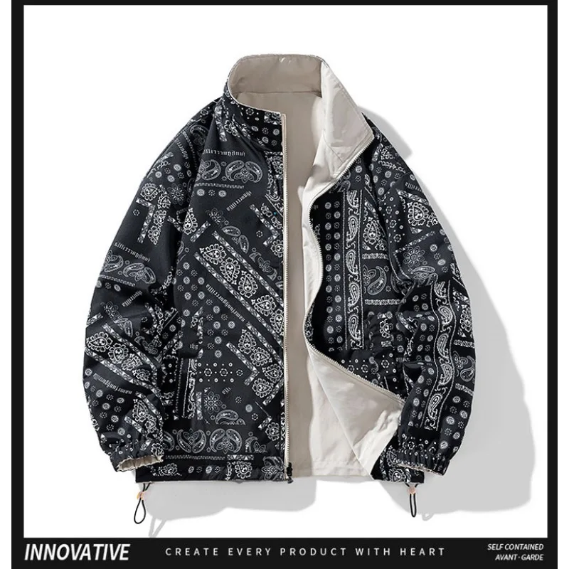 

New Double Sided Jackets Spring Autumn Men's Fashion Plaid Casual Large Size Jacket Stand Collar Top Men Clothing Coat