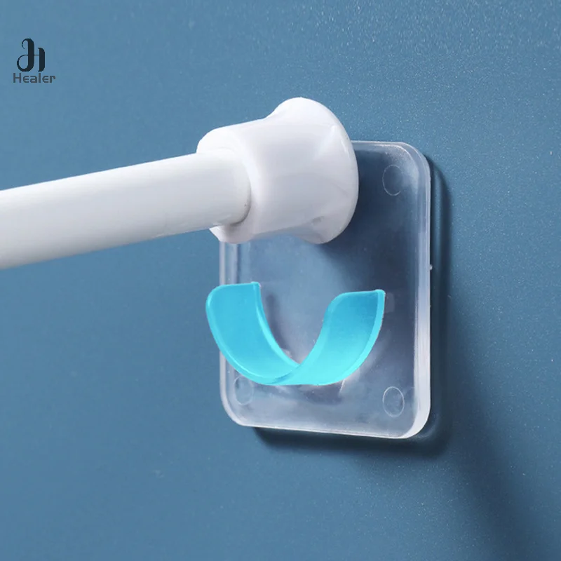 Strong Curtain Rod Bracket Holder Hooks For Wall Adhesive Bathroom Shower Rod Tension Retainer No Drilling Stick For Closet