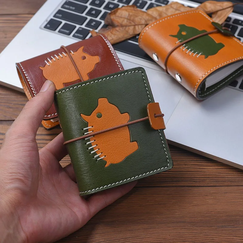 

A9 Cute Pig Mini Loose-leaf Notebook Handmade Vegetable-tanned Cowhide Notebook Portable Notepad Bound Travel Journal Diary