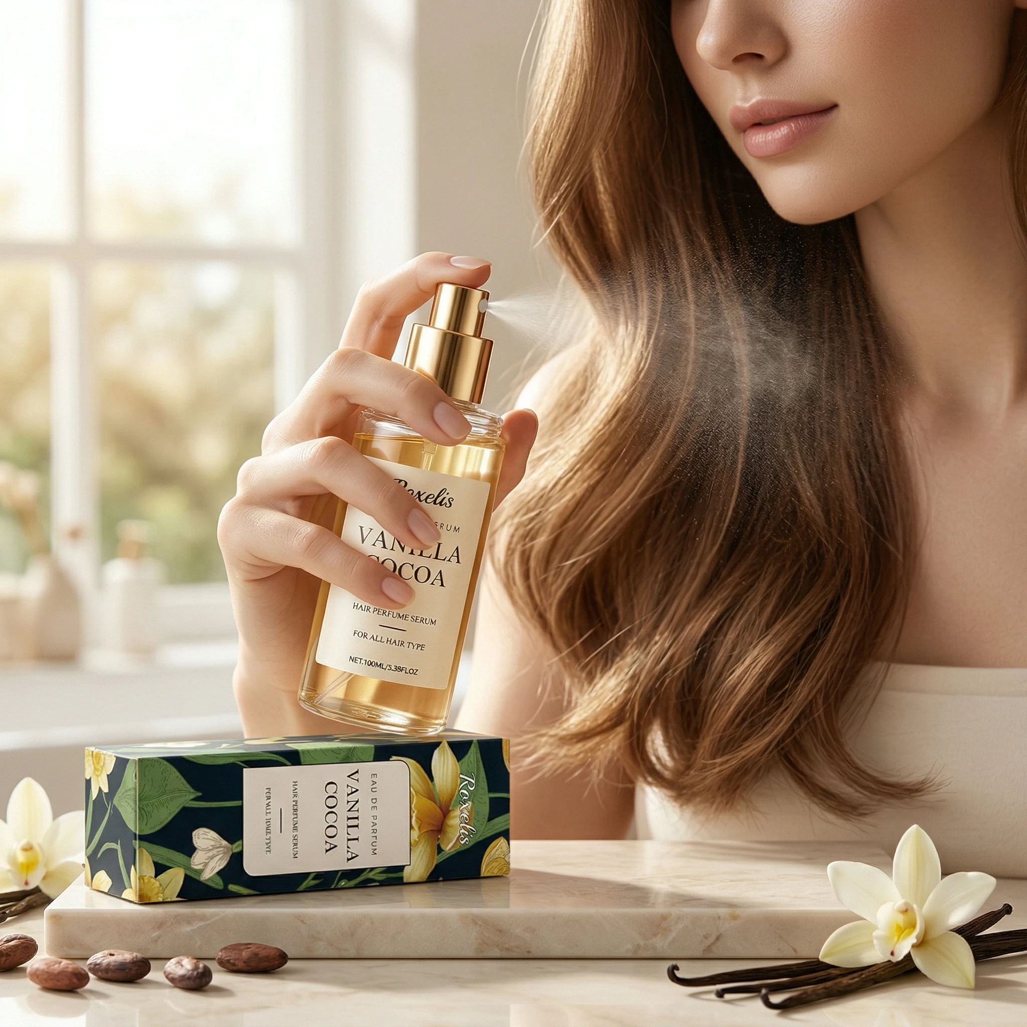 

100ML Fresh Cocoa Vanilla Body & Hair Perfume Spray Long Lasting Natural Aroma Reduce Sweat Odor Refreshing Dating Perfume Mist