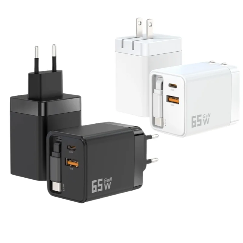 pd65wスマホ充電器、格納式ケーブル付き65w-ac急速充電アダプター、ノートパソコン、スマホ、タブレット、iphone-16、17、samsung、xiaomi対応