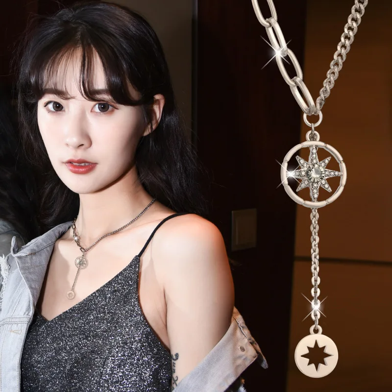 قلادة جديدة مثمنة على شكل نجمة، كلاسيكية، سلسلة متوسطة شرابة، سلسلة الترقوة النسائية
