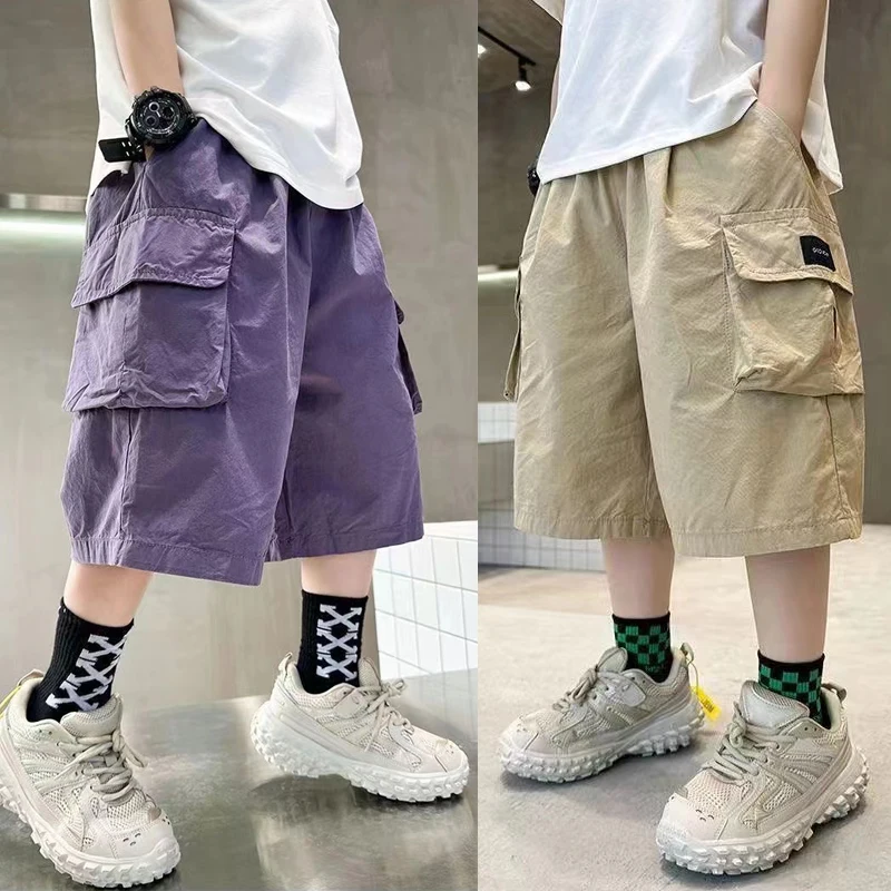 3-14 Years Summer Teenage Boys Pants Stereoscopic Pocket Design Comfortable Loose Fitting Style Short Trousers For Kids