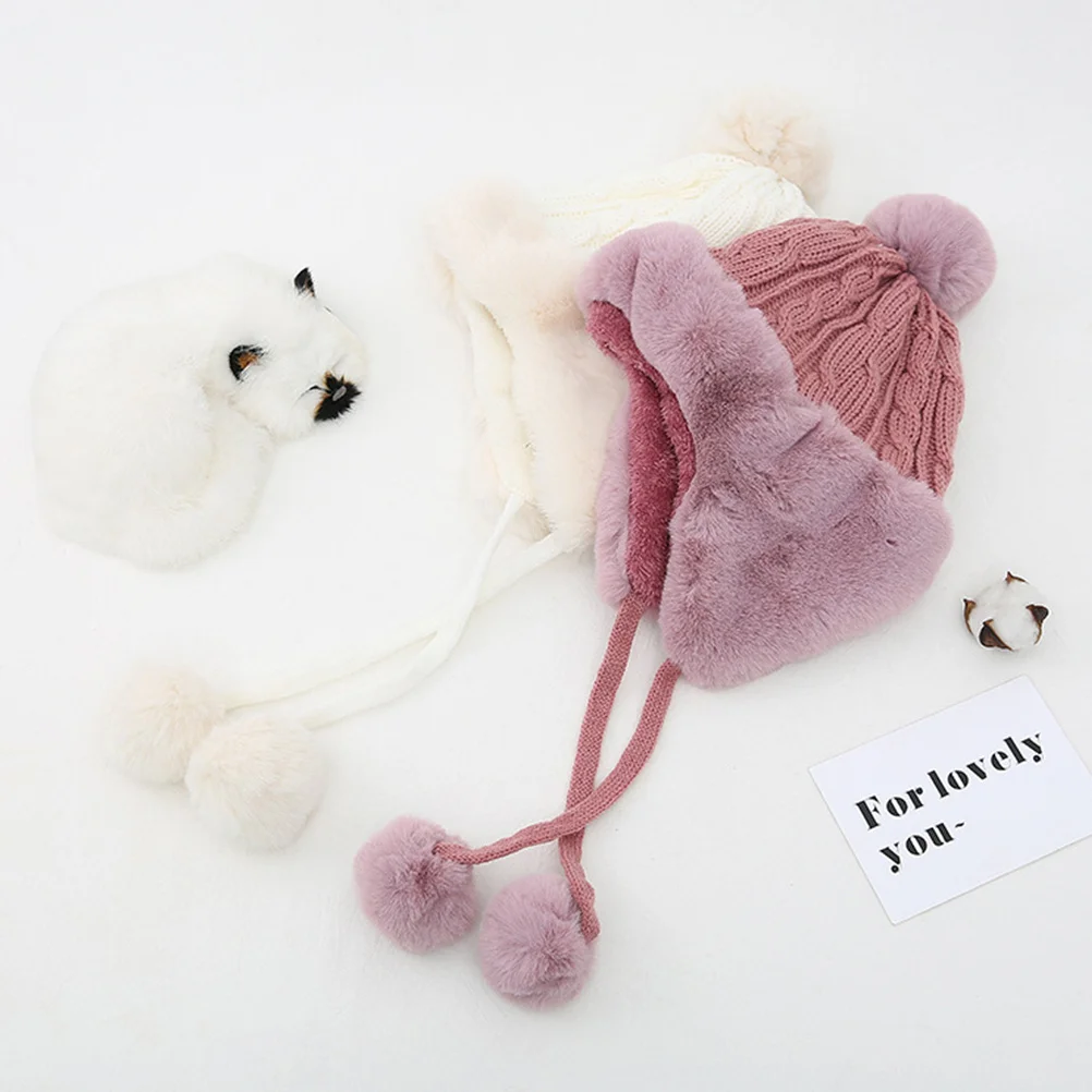 

Knitted Earflap Winter Hat String Warm Pom Pom Cap Earmuff Autumn Adults Headwear Headwear Knitted Hat with Earflap