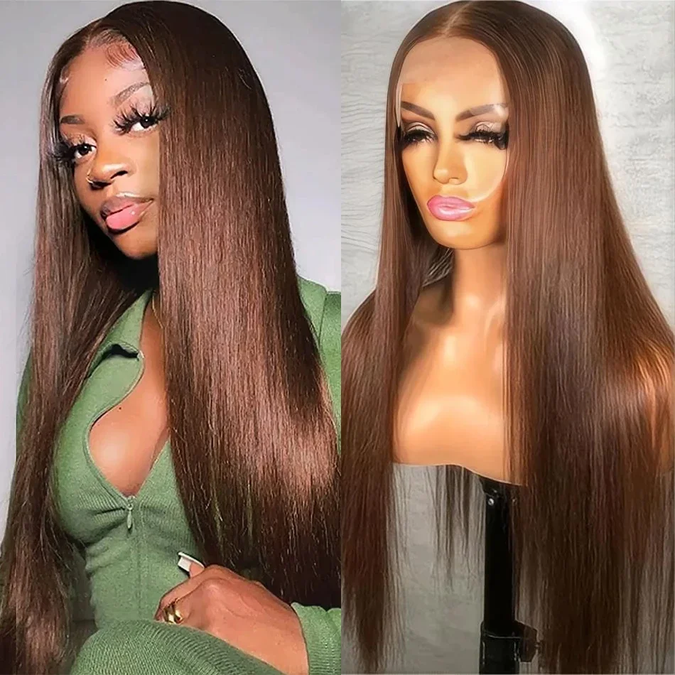 

Прямой парик из 100% натуральных волос 13x4, предварительно прорезанный, цвет медово-шоколадный, с прозрачной HD-основой, для женщин