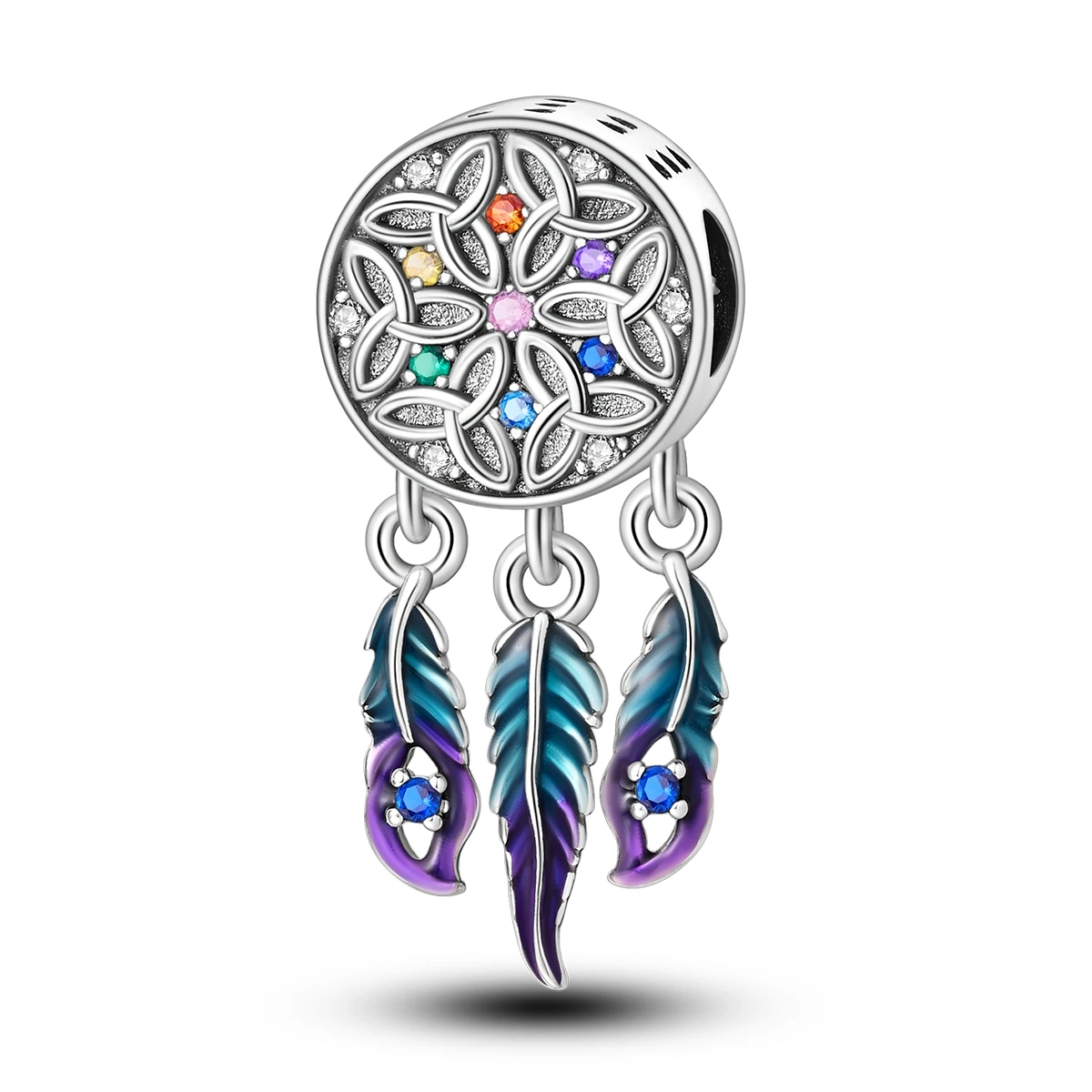 

Подвеска-ловец снов из стерлингового серебра 925 пробы с кельтским узлом, разноцветными фианитами и градиентной эмалью, для браслетов, женские пасхальные украшения