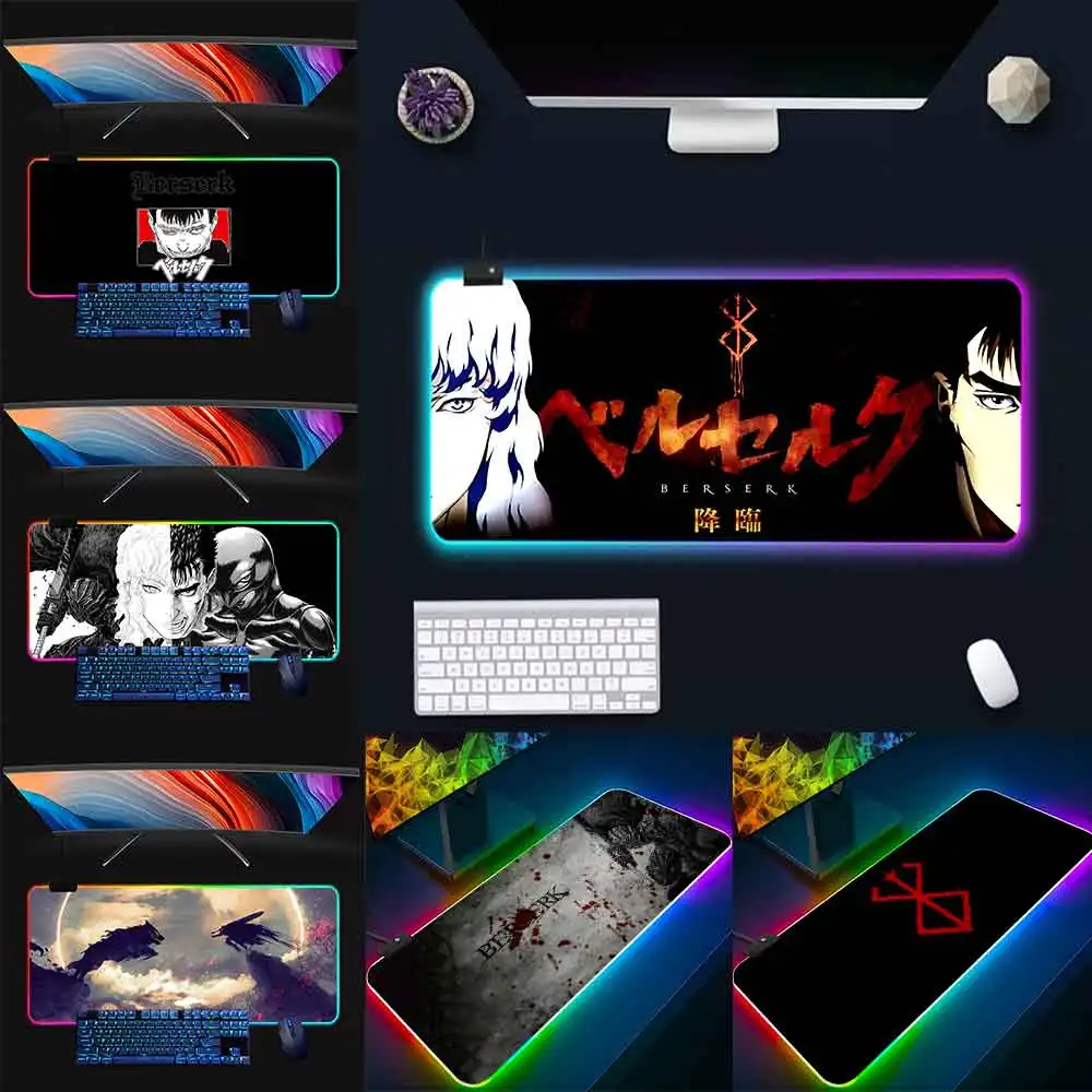 Anime G-Guts sword in Berserk RGB Pc Gamer Keyboard Mouse Pad Mousepad LED Glowing Mouse Mats Rubber Gaming Computer Mausepad