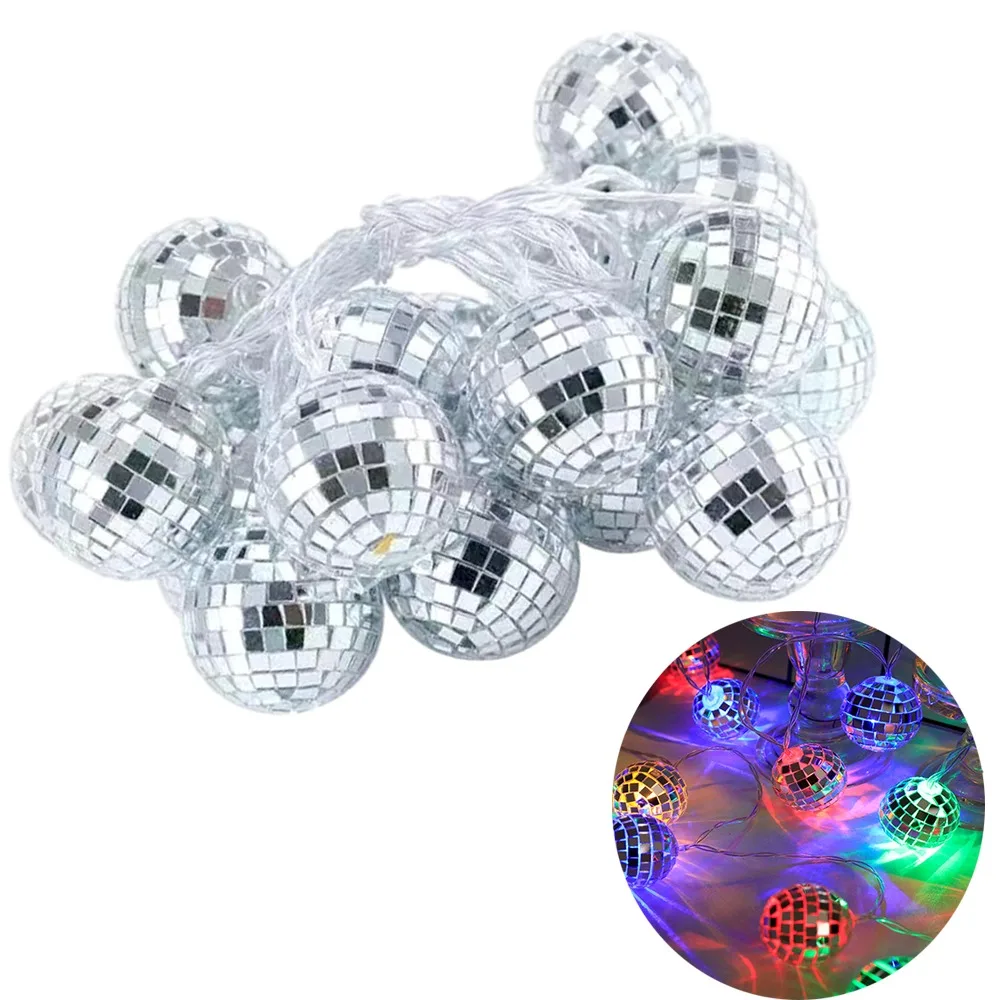 

Mini LED Disco Ball String Lights Waterproof Multicolor Mirror Disco Ball Lights Round USB Plug in LED String Light Garden Decor