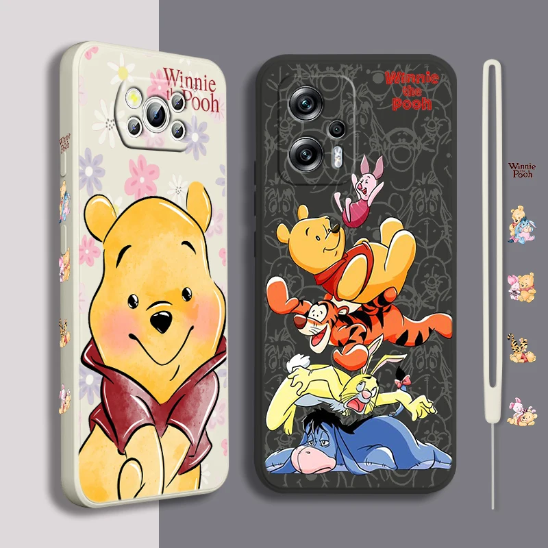 

Anime Winnie The Pooh For Xiaomi POCO X5 M5 C40 M4 X4 F4 C40 X3 NFC F3 GT M4 M3 M2 Pro 4G 5G Liquid Left Rope Phone Case Fundas