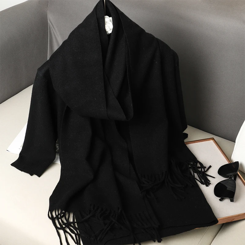 2023 New Winter Cashmere Solid Color Pashmina Tassel Scarf Cold Weather Scarves Wraps Women Girls Her Thicken Warm Shawl Wrap