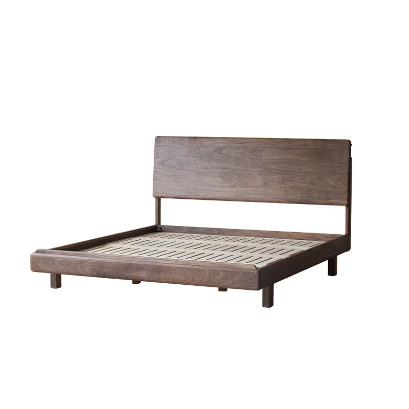 Nordic all solid wood bed North American black walnut high backrest 1.5 master bedroom 1.8m double suspended bed