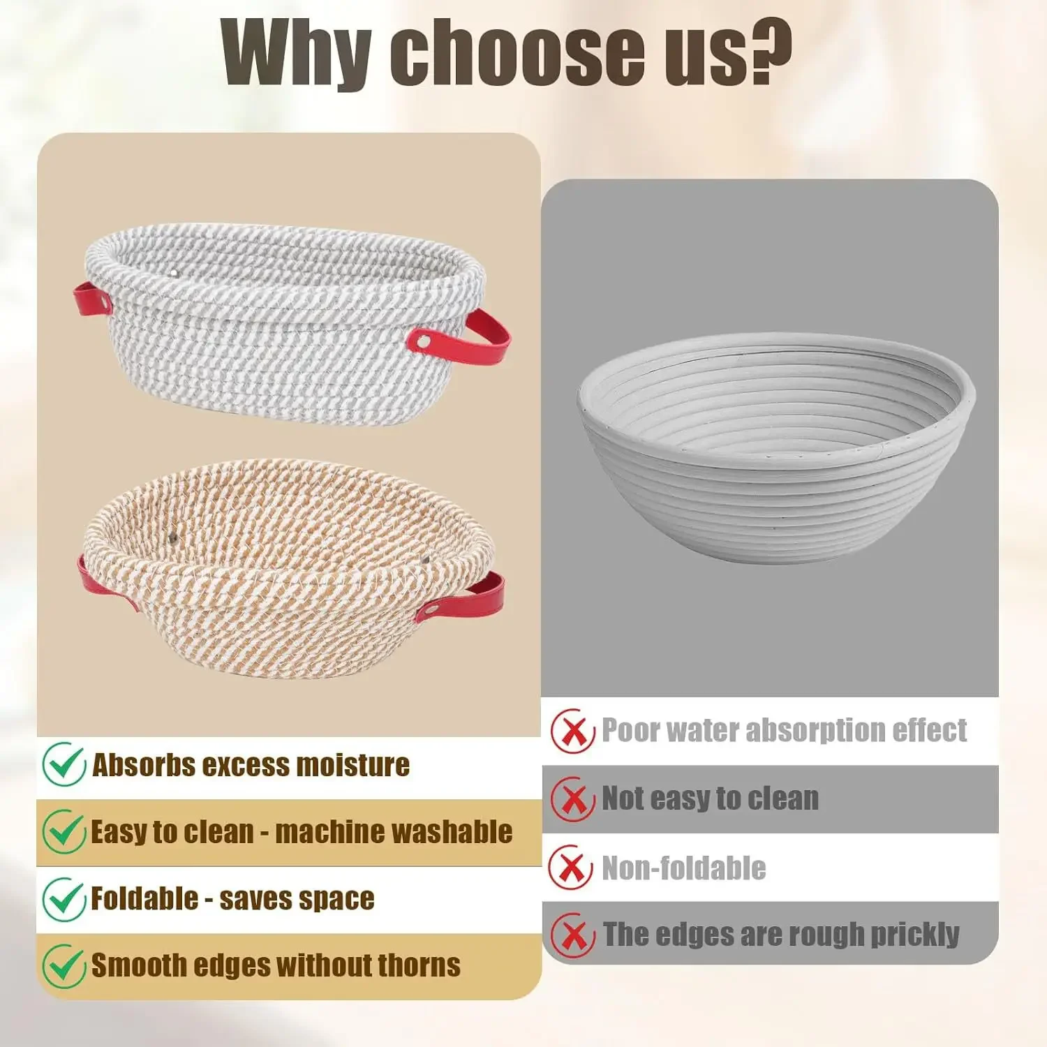 【2 Pcs Multi-Size Bread Proofing Baskets with 4 Liners】Dough Rising Bowl Set, Sourdough Fermentation Basket with Cotton Liners