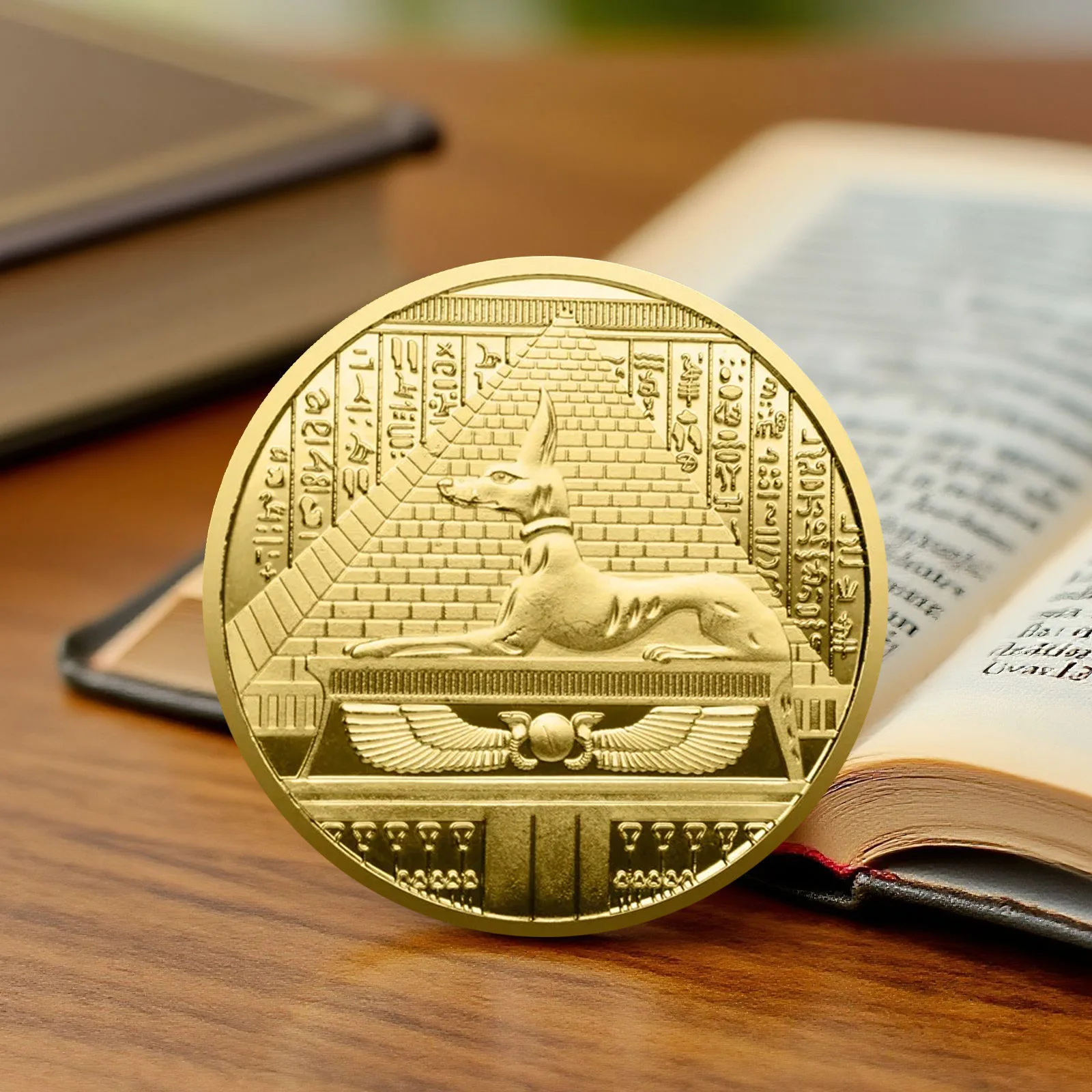 Gold Plated Dog Head God Nubis Souvenir Coin Ancient Egyptian Guardian of The Dead Collectible Coin 6