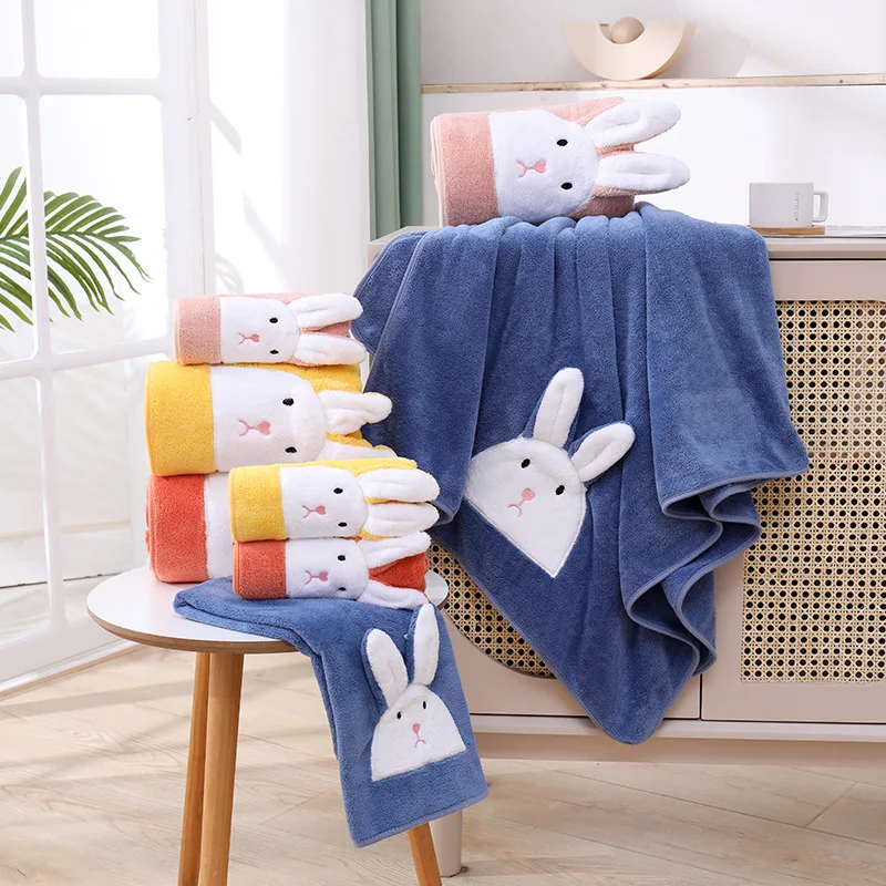 Coral Velvet Rabbit Shaped Towel Bath Towel Daily Soft Shower Wrap Adults Kids Water Absorbent Face Towels Household Products