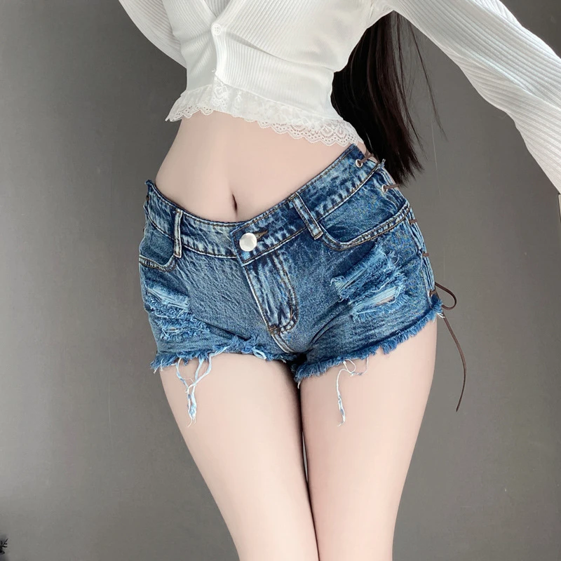 sexy low waist open hollow out shorts ripped denim shorts nightclub jean shorts