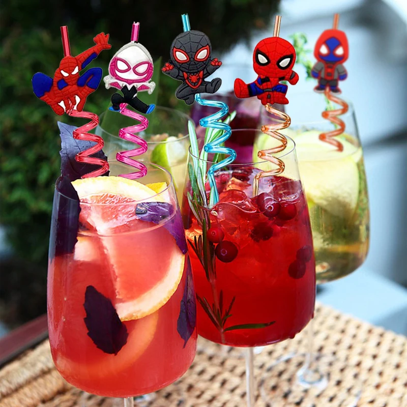 8pcs Spiderman Straws For Kids Cartoon Spiderman Theme Reusable Drinking Straws Birthday Decoration Party Supplies Baby Shower