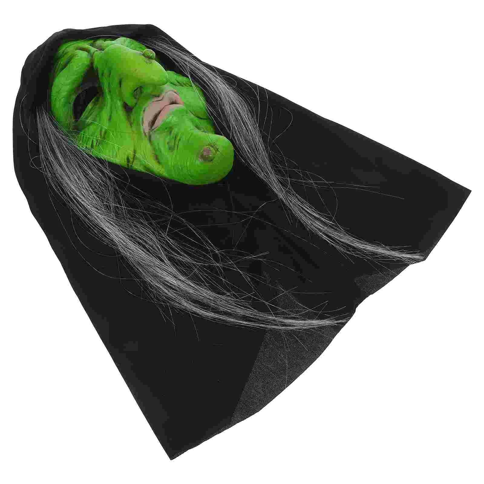 Witch Mask Zombie with Hair Halloween Scary Green for Adults Cosplay Eye-catching Decoration Creepy Demon
