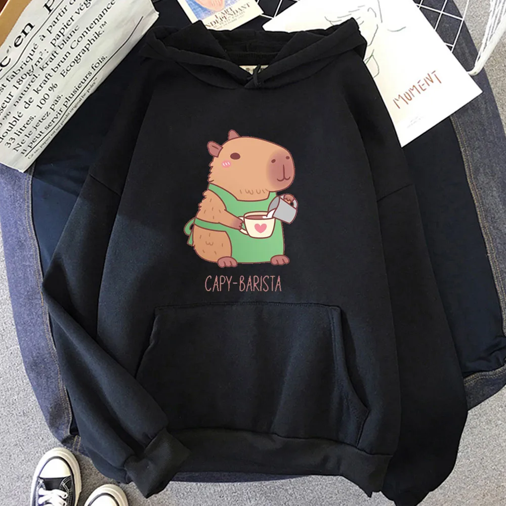 Cute Capybara Barista Making Coffee Hoodie With Hooded Harajuku Kawaii Sweatshirt Anime Print Cartoon Clothes Sudaderas Hoody