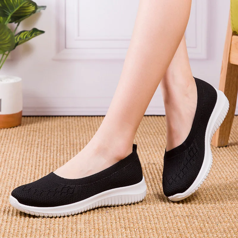 Summer Women Shoes Knitted Sock Women\'s Sneakers Slip on Shoes Lightweight Flats Women Sports Shoes Plus Size Loafers Plus Size